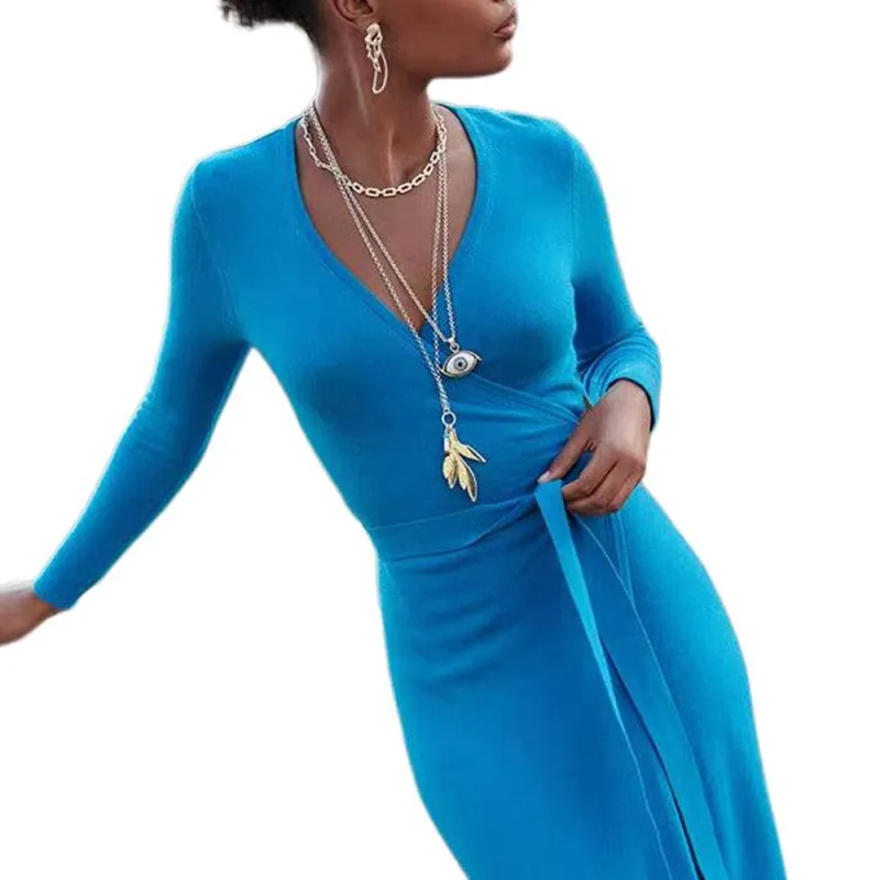 DVF Diane Von Furstenberg DVF Long-Sleeved Dresses Women's Peacock Blue-4