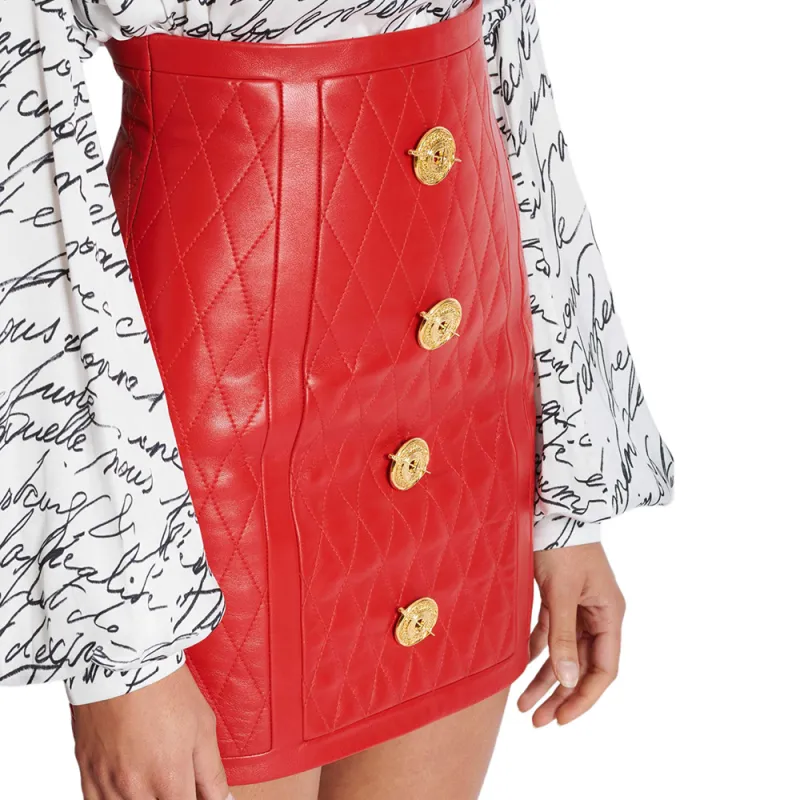 BALMAIN FW24 Leather Short Skirts Women's Red-5