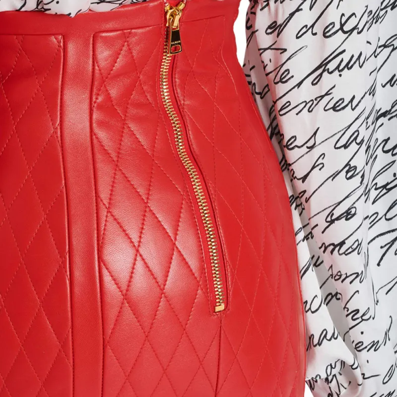 BALMAIN FW24 Leather Short Skirts Women's Red-6