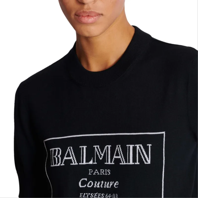 BALMAIN Logo Intarsia Crewneck T Shirt-6