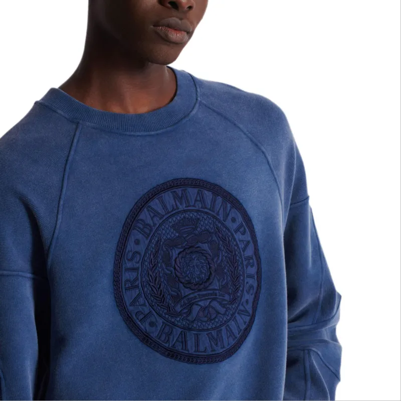 BALMAIN Coin Embroidery Ribbed Sweatshirt-6