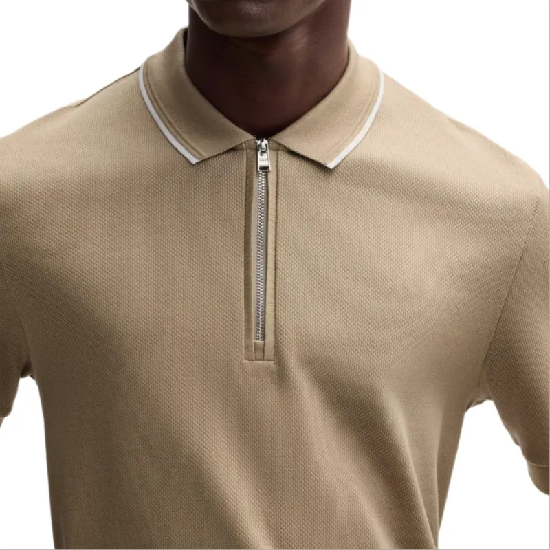 HUGO BOSS Structured Zip Placket Polo Shirt-4