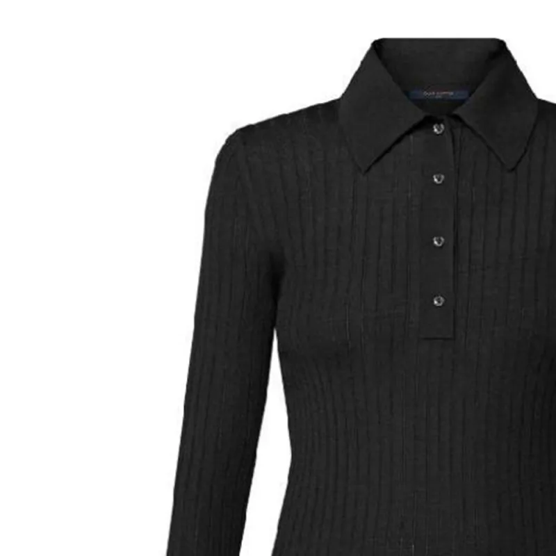LOUIS VUITTON Long Sleeved Rib Knit Polo Top-3