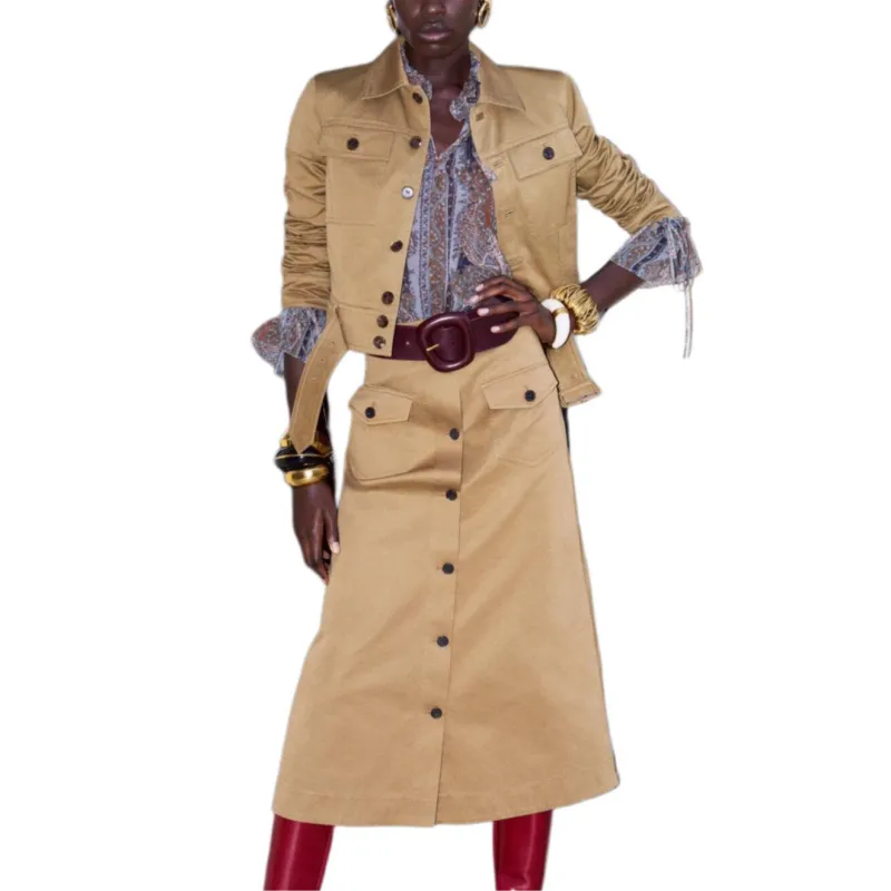 SAINT LAURENT Cropped Belted Jacket 'Chatain'-2