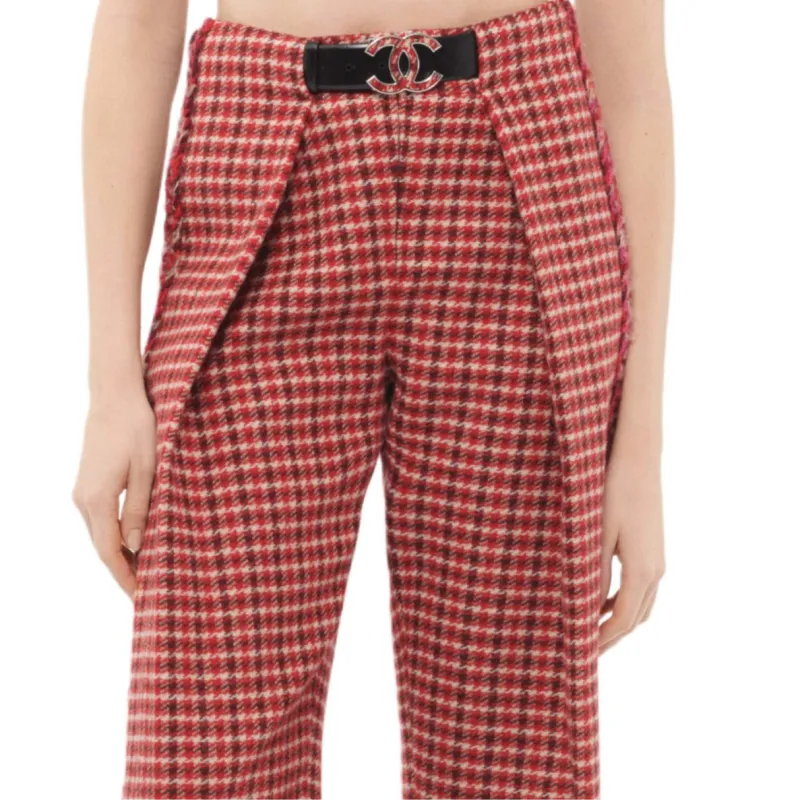 CHANEL 24N Neige Skiing Collection Casual Pants Women's Red Plaid Pattern-2