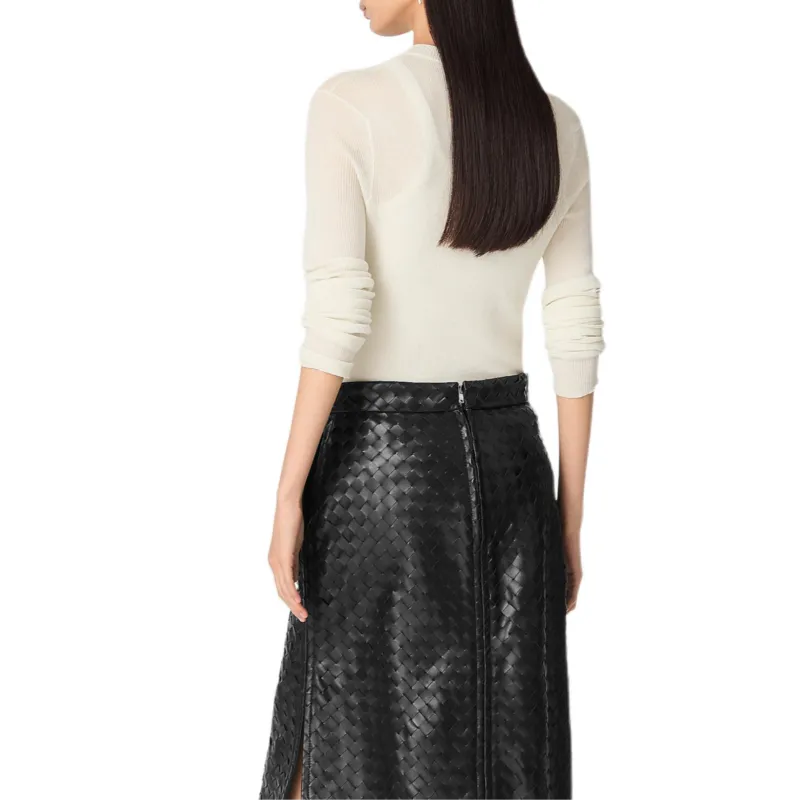 Bottega Veneta SS25 Leather Long Skirt Women's Black-3