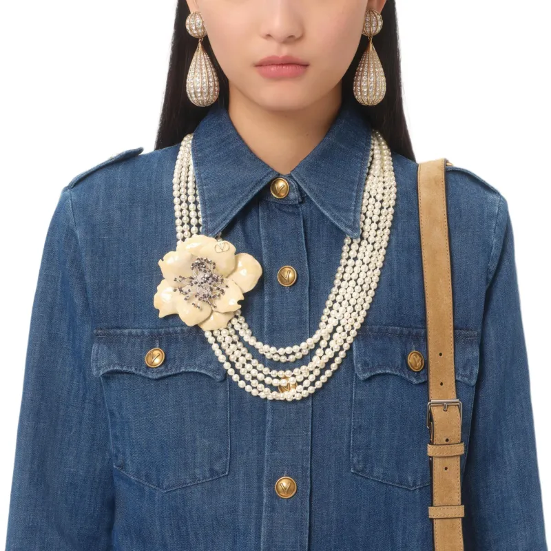 Valentino Ruffled Curved Hem Deim Shirt-6
