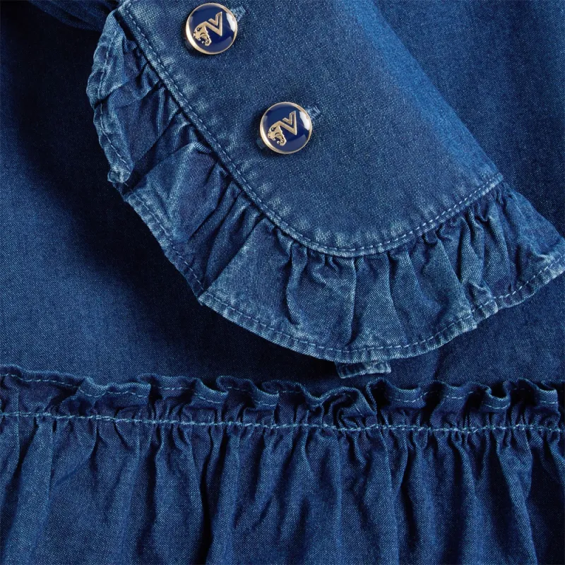 Valentino Ruffled Long Sleeved Denim Dress-7
