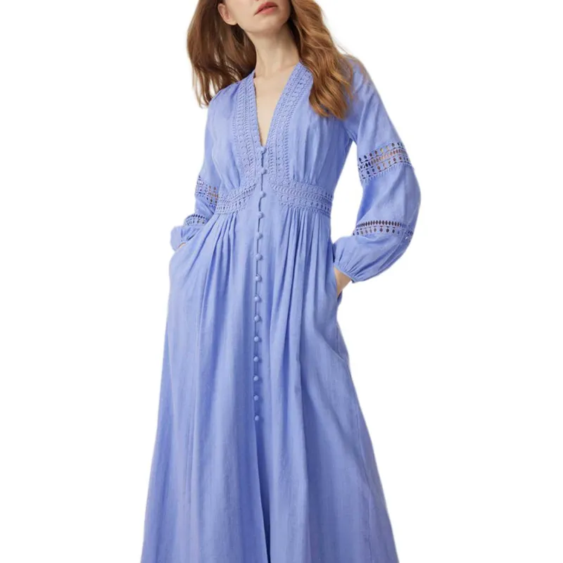 Diane Von Furstenberg SS25 Long-Sleeved Dresses Women's Blue-4