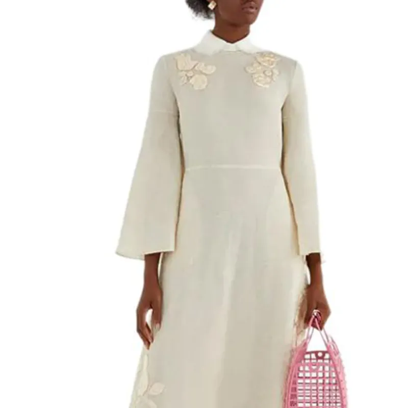 FENDI FW21 Long-Sleeved Dresses Women's Beige-3