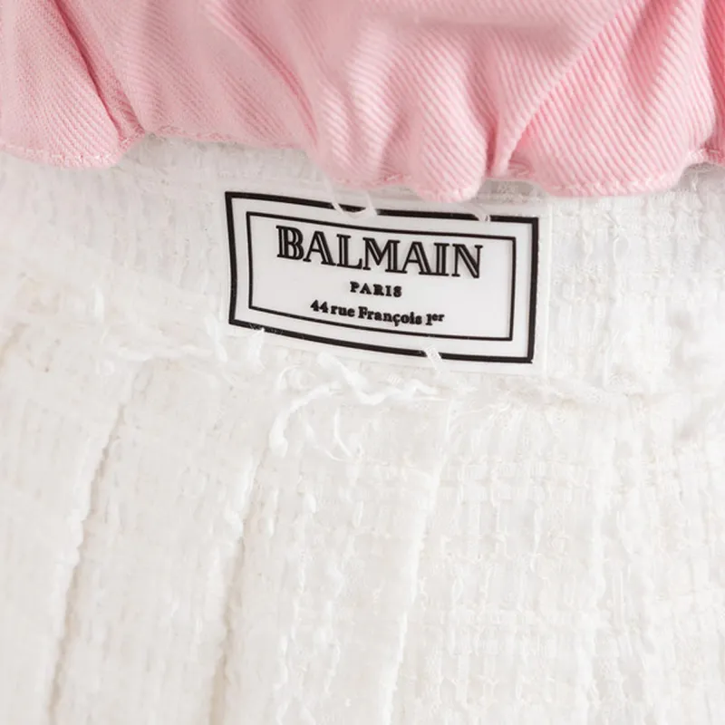 BALMAIN Logo Patch Pleated Tweed Mini Skirt-5
