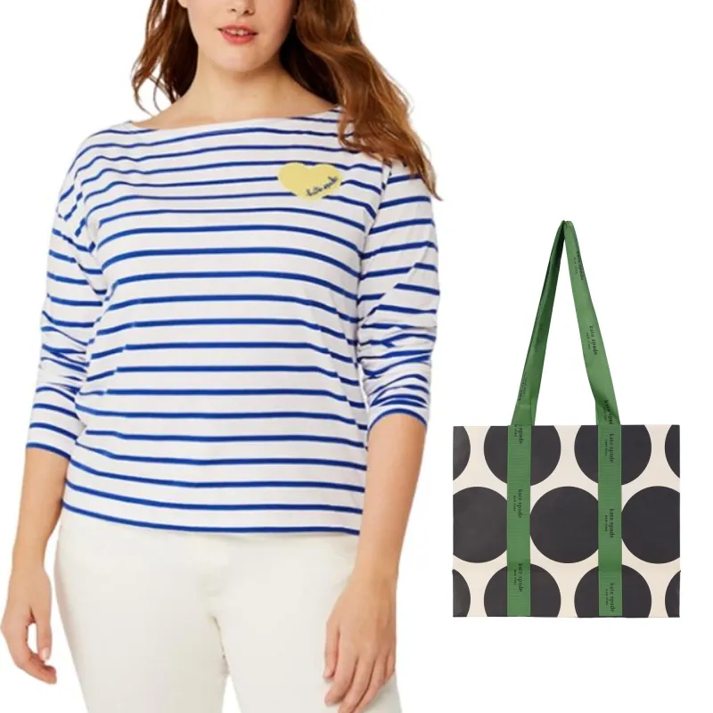 Kate Spade Striped Heart Crew Neck Straight Fit Long Sleeved T Shirt Women's Multicolor-2