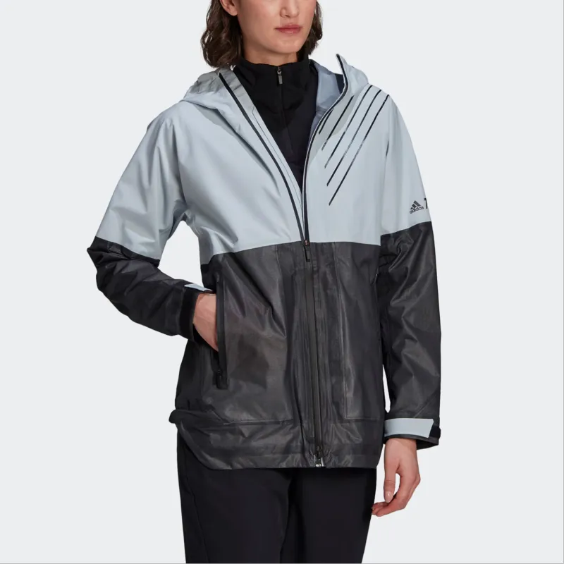 Adidas Water-Resistant Windproof Breathable Rainproof Windbreaker Jacket Women's Light Blue/Black-4