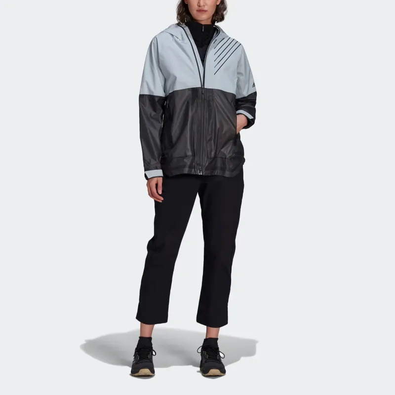 Adidas Water-Resistant Windproof Breathable Rainproof Windbreaker Jacket Women's Light Blue/Black-5