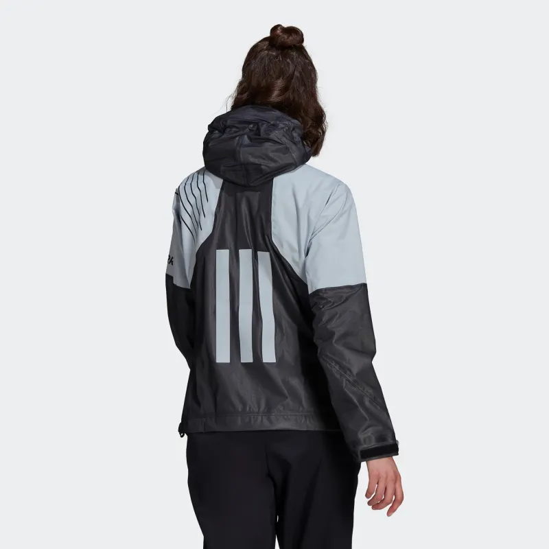 Adidas Water-Resistant Windproof Breathable Rainproof Windbreaker Jacket Women's Light Blue/Black-2