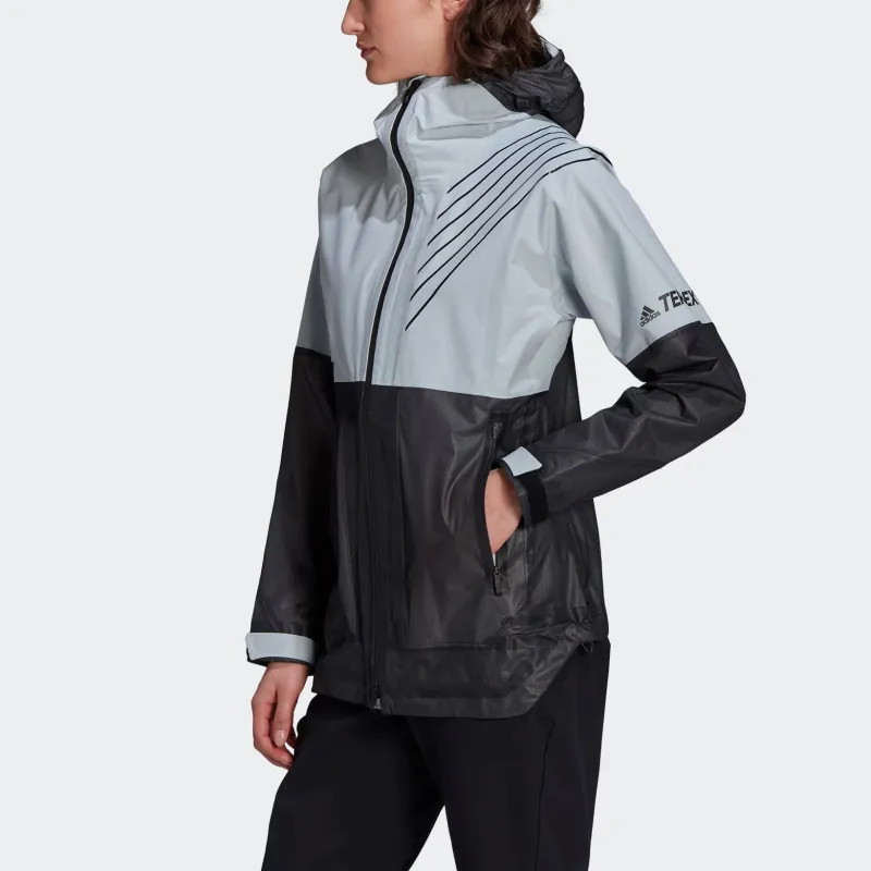 Adidas Water-Resistant Windproof Breathable Rainproof Windbreaker Jacket Women's Light Blue/Black-3