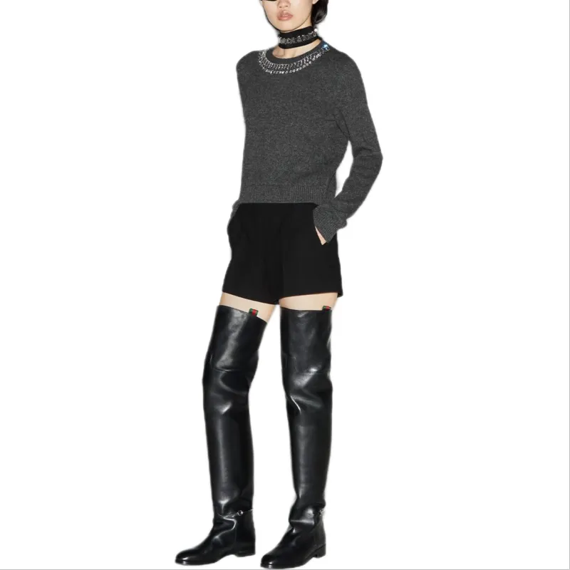 GUCCI Embellished Crewneck Knit Jumper-4