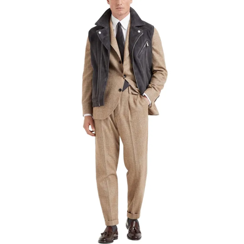 Brunello Cucinelli Check pattern Tapered Trousers-2