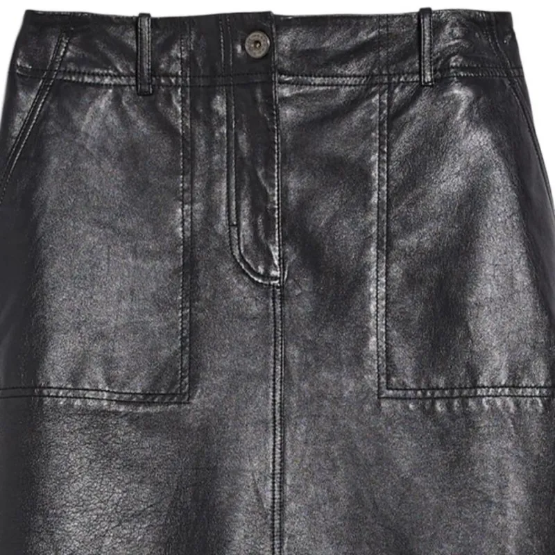 WEEKEND MaxMara Leather Short Skirts Women's Black-5