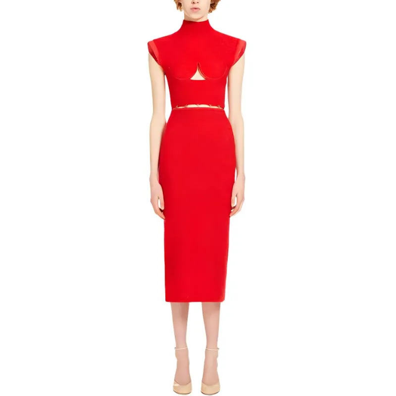 SportMax Cut Out High Neck Dress-2