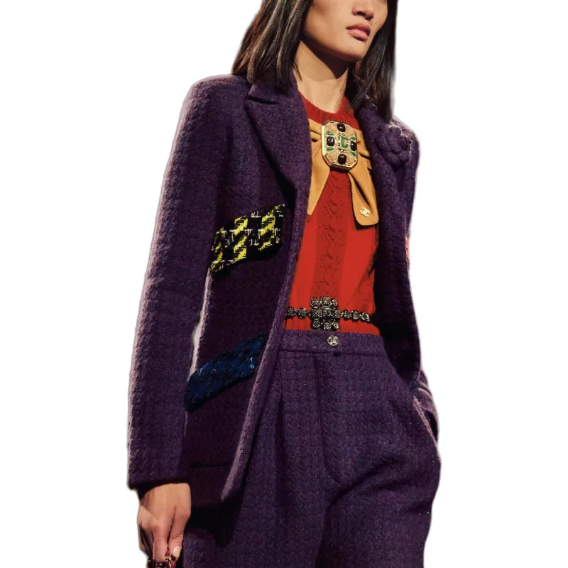 CHANEL Jackets Coats Women's Dark Purple-2