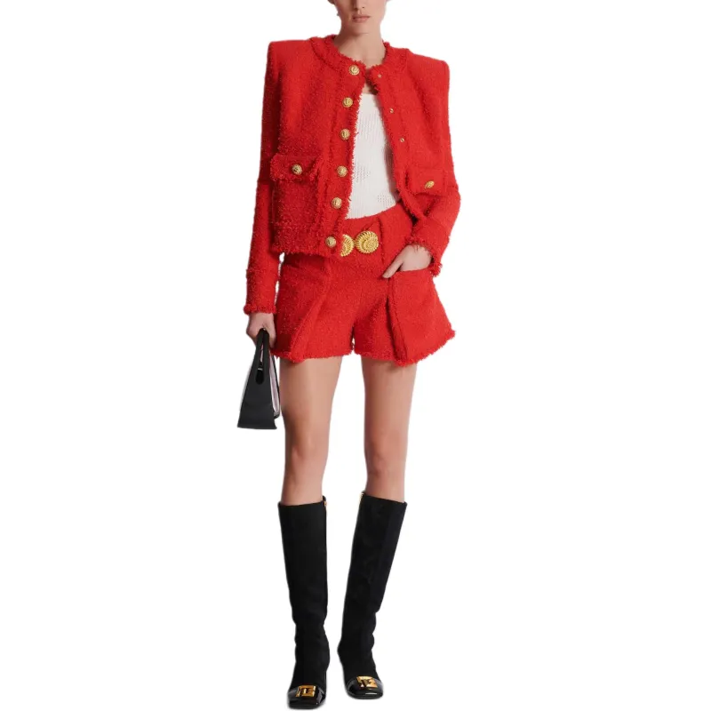 BALMAIN High Waist Tweed Shorts-4