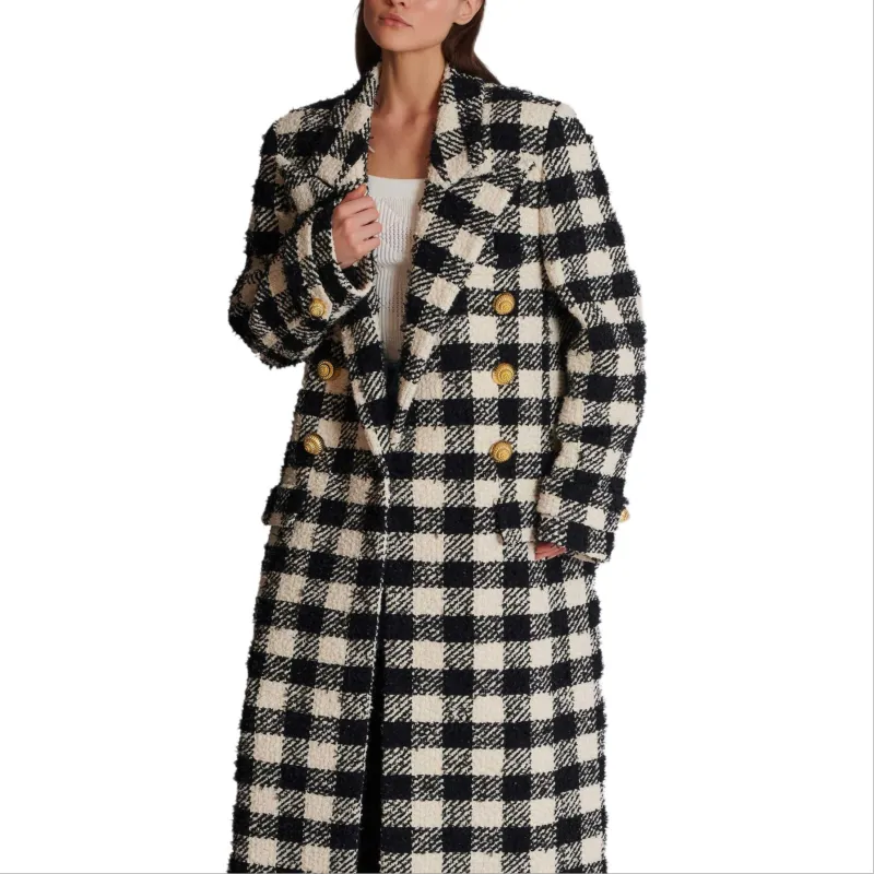 BALMAIN Long 6-Button Tweed Coat-5