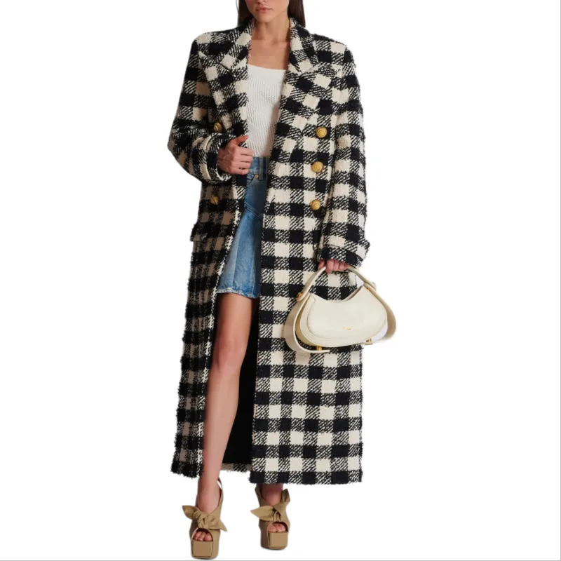 BALMAIN Long 6-Button Tweed Coat-1