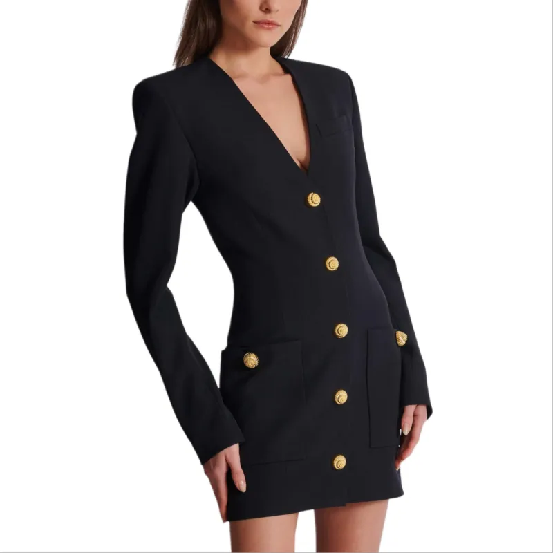 BALMAIN V Neck Button Embellished Mini Dress-5