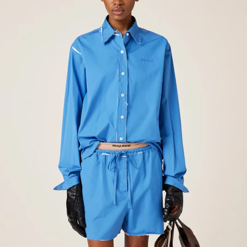 MIU MIU Logo Embroidered Long Sleeved Shirt-1
