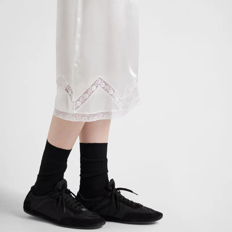 PRADA Drawstring Satin Midi Skirt-5