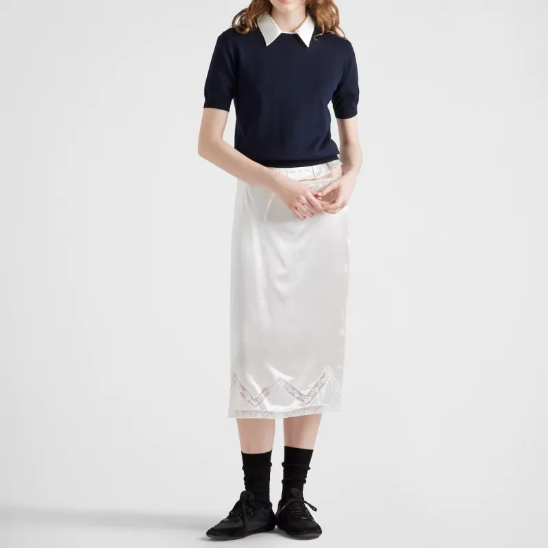 PRADA Drawstring Satin Midi Skirt-1