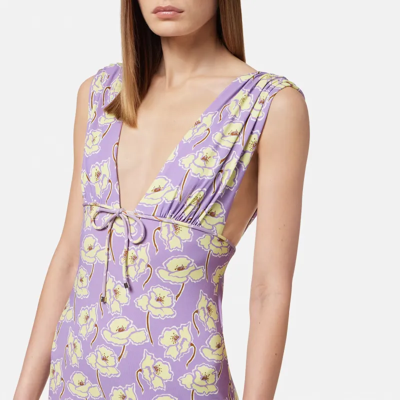 VERSACE Poppies V neck Midi Dress-4
