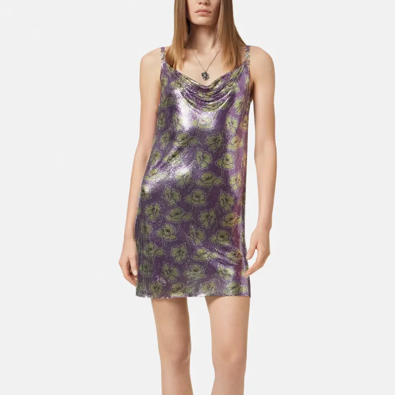 VERSACE Poppies Metal Mesh Mini Slip Dress-2