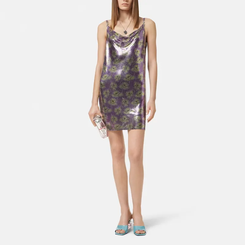VERSACE Poppies Metal Mesh Mini Slip Dress-1