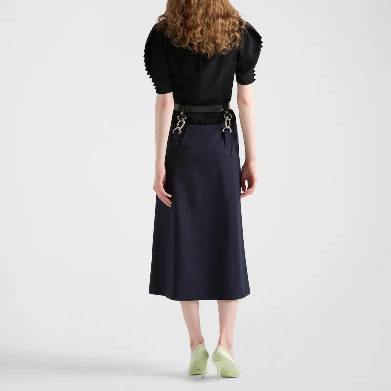 PRADA Solid Color Voile Square Collar Short Sleeved Shirt Puff Sleeve T Shirt Women's Black-3