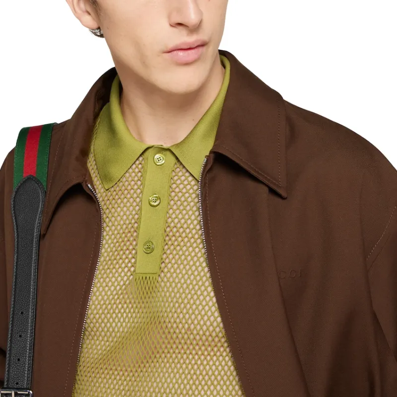 GUCCI Embossed Mesh Polo Shirt-3
