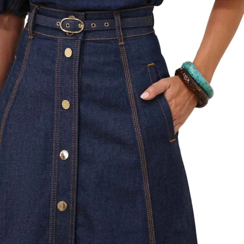 Zimmermann SS25 Denim Long Skirt Women's Ink Blue-4