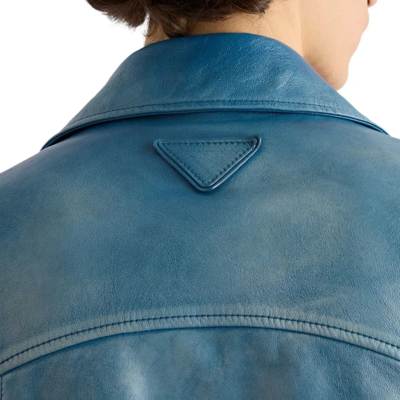 PRADA Leather Jacket Men's Blue-5