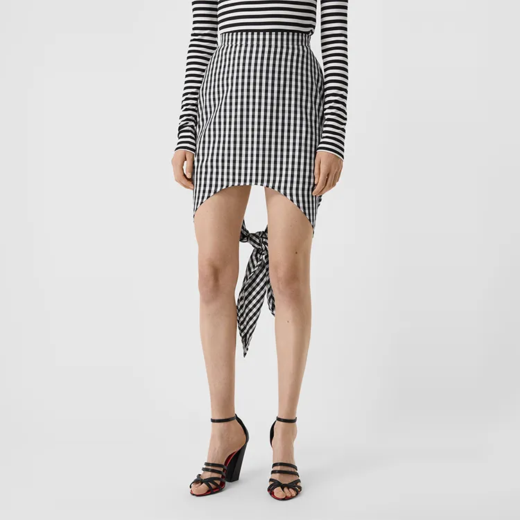 Burberry Scarf Detail Gingham Mini Skirt 'Black Ip Pattern'-4