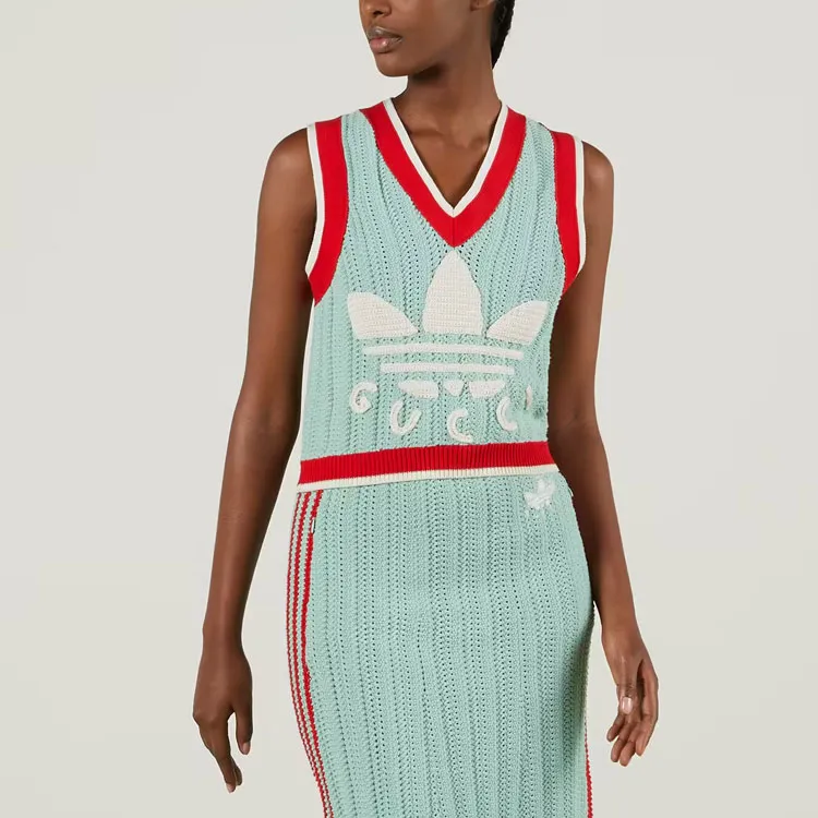 GUCCI X Adidas Rib Stitch Sleeveless Top Light Turquoise-3
