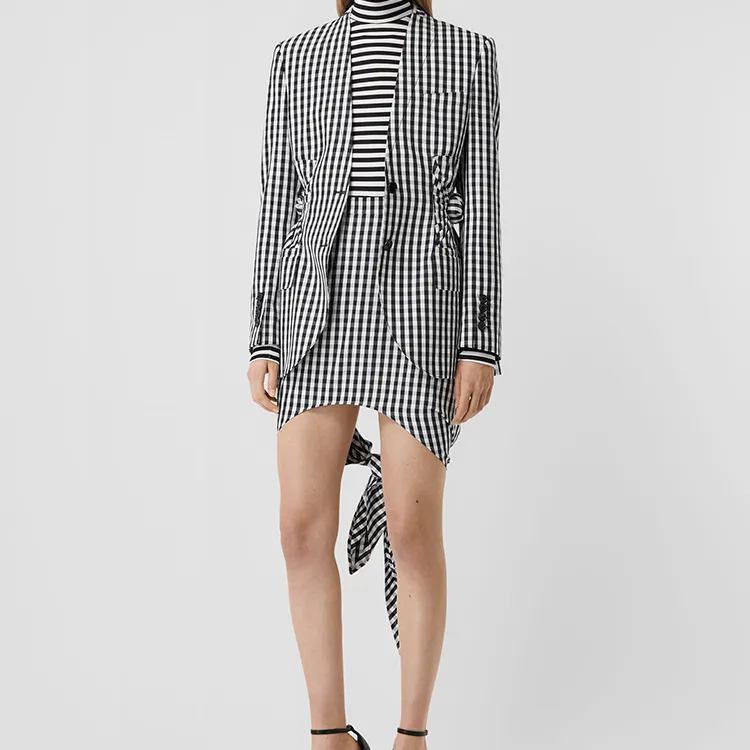 Burberry Scarf Detail Gingham Mini Skirt 'Black Ip Pattern'-1