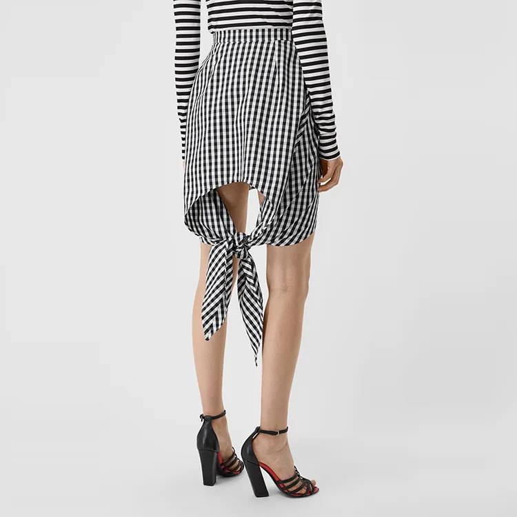 Burberry Scarf Detail Gingham Mini Skirt 'Black Ip Pattern'-3