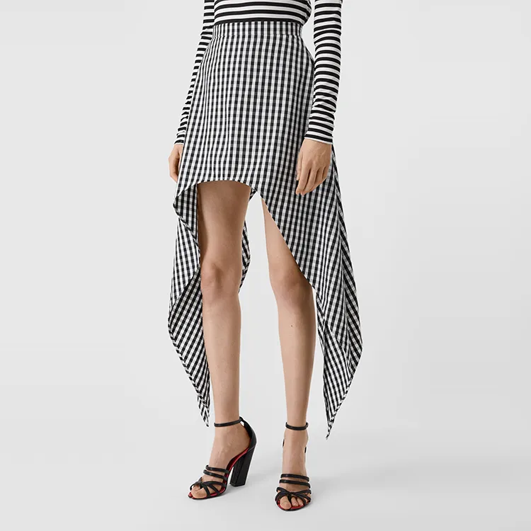Burberry Scarf Detail Gingham Mini Skirt 'Black Ip Pattern'-2