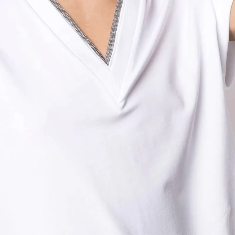 Brunello Cucinelli Embellished V Neck T Shirt-4