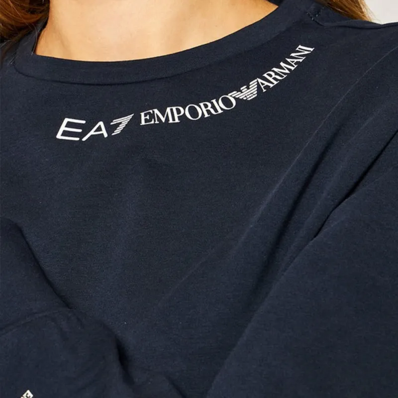 EMPORIO ARMANI Letter Casual Print Crew Neck Long Sleeved T Shirt T Shirt Women's Blue-5