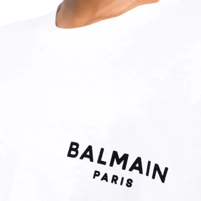 BALMAIN Flocked logo Cropped T shirt-4