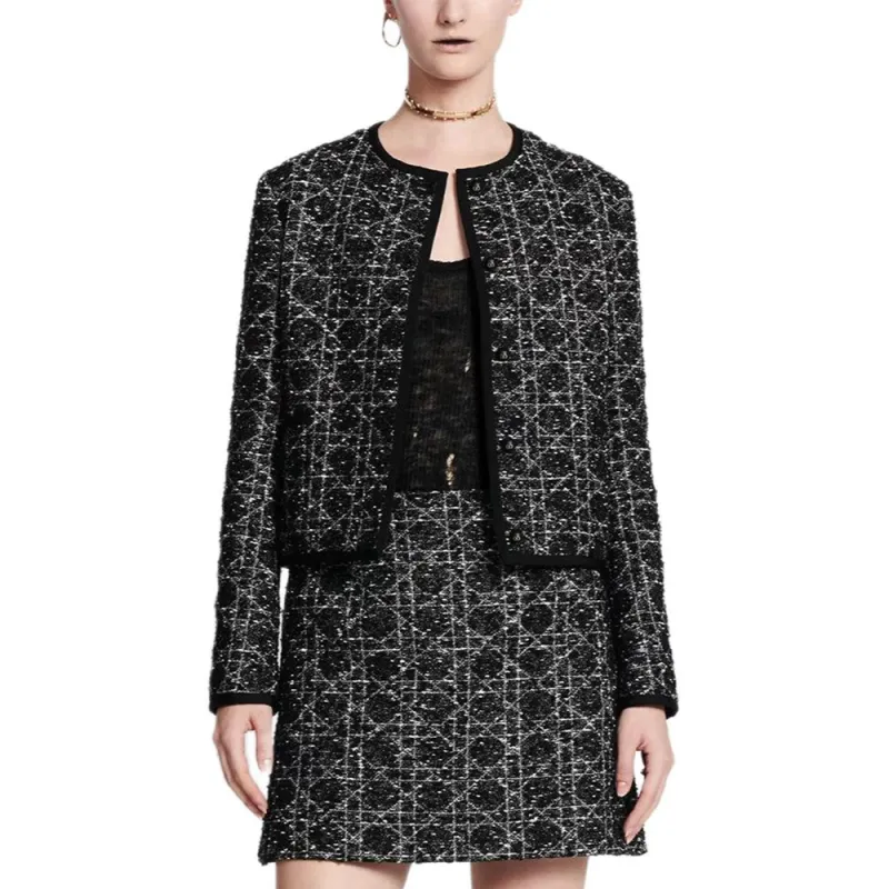 DIOR Macrocannage Cropped Jacket Jackets Coats Women's Black-2