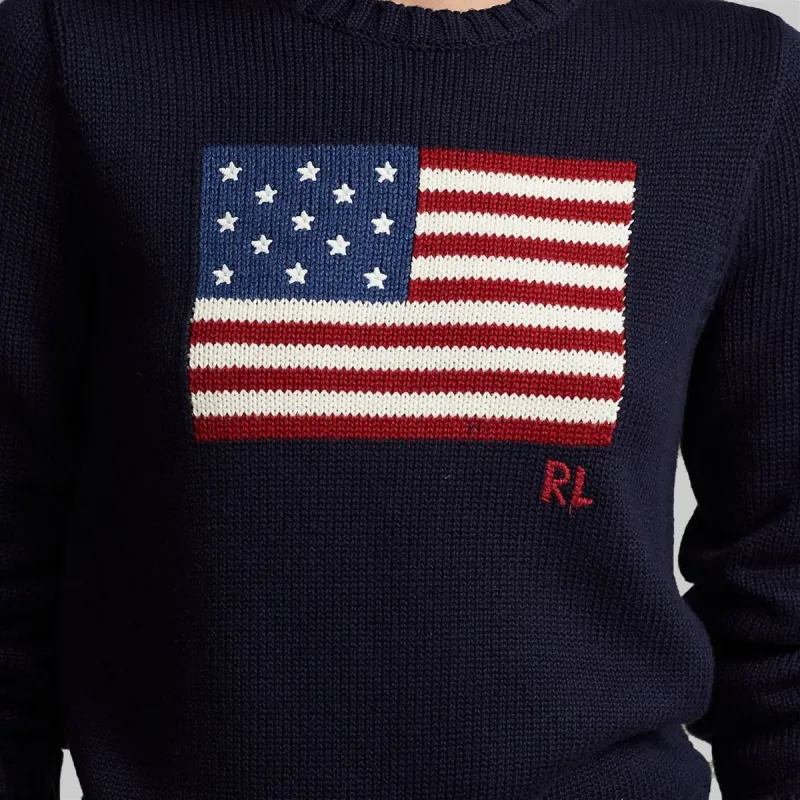 Polo Ralph Lauren Flag Intarsia Crew Jumper Hunter Navy-5