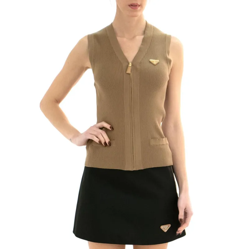 PRADA V Neck Zip Up Knit Vest-1